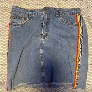 Forever 21 Denim Skirt with Rainbow Accents